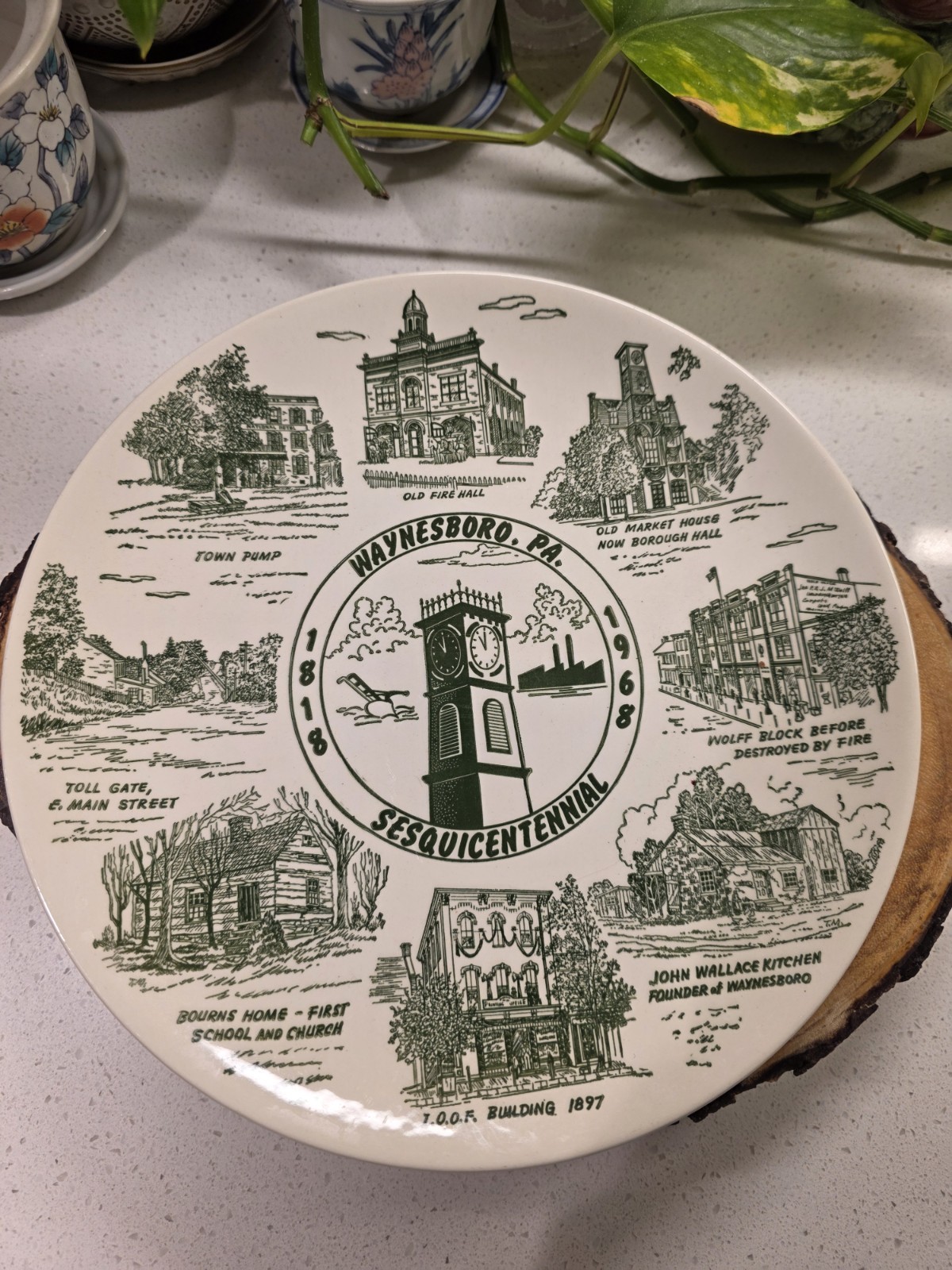 Waynesboro pennsylvania Sesquicentennial Plate 1818 - 1968 with stand 10 X 10