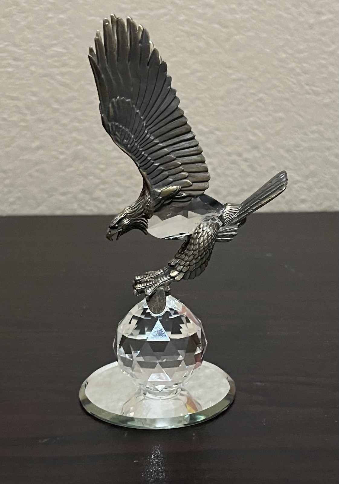 Vintage 1980’s JJ Jonette Pewter Eagle Crystal Body & Ball Sculpture Stamped 