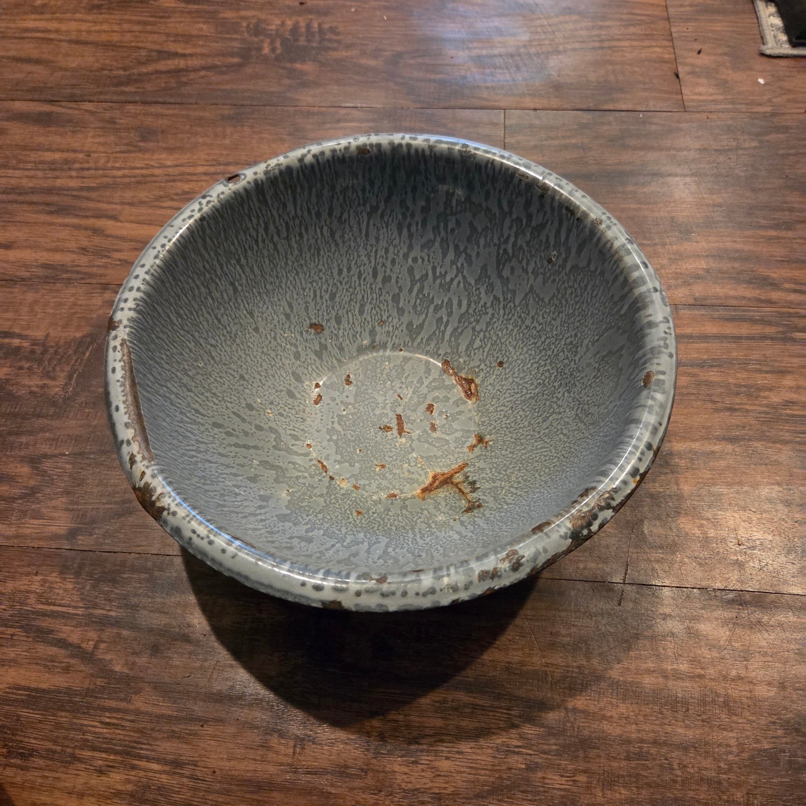 Vintage Grey Graniteware Enamelware Wash Basin Bowl Mottled Splatter Farmhouse