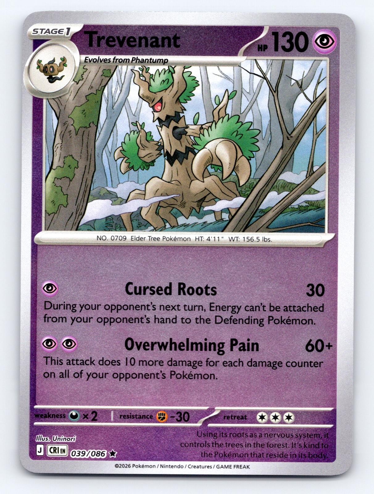 Trevenant 039/086 Rare Chaos Rising Pokemon Reverse Holo Near Mint