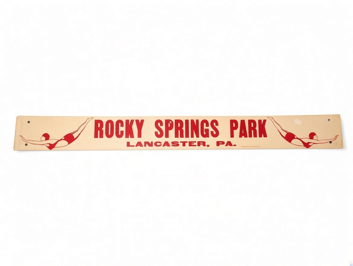 Vintage Rocky Springs Park Pool Sign Cardboard Silkscreen Red Lancaster PA 44