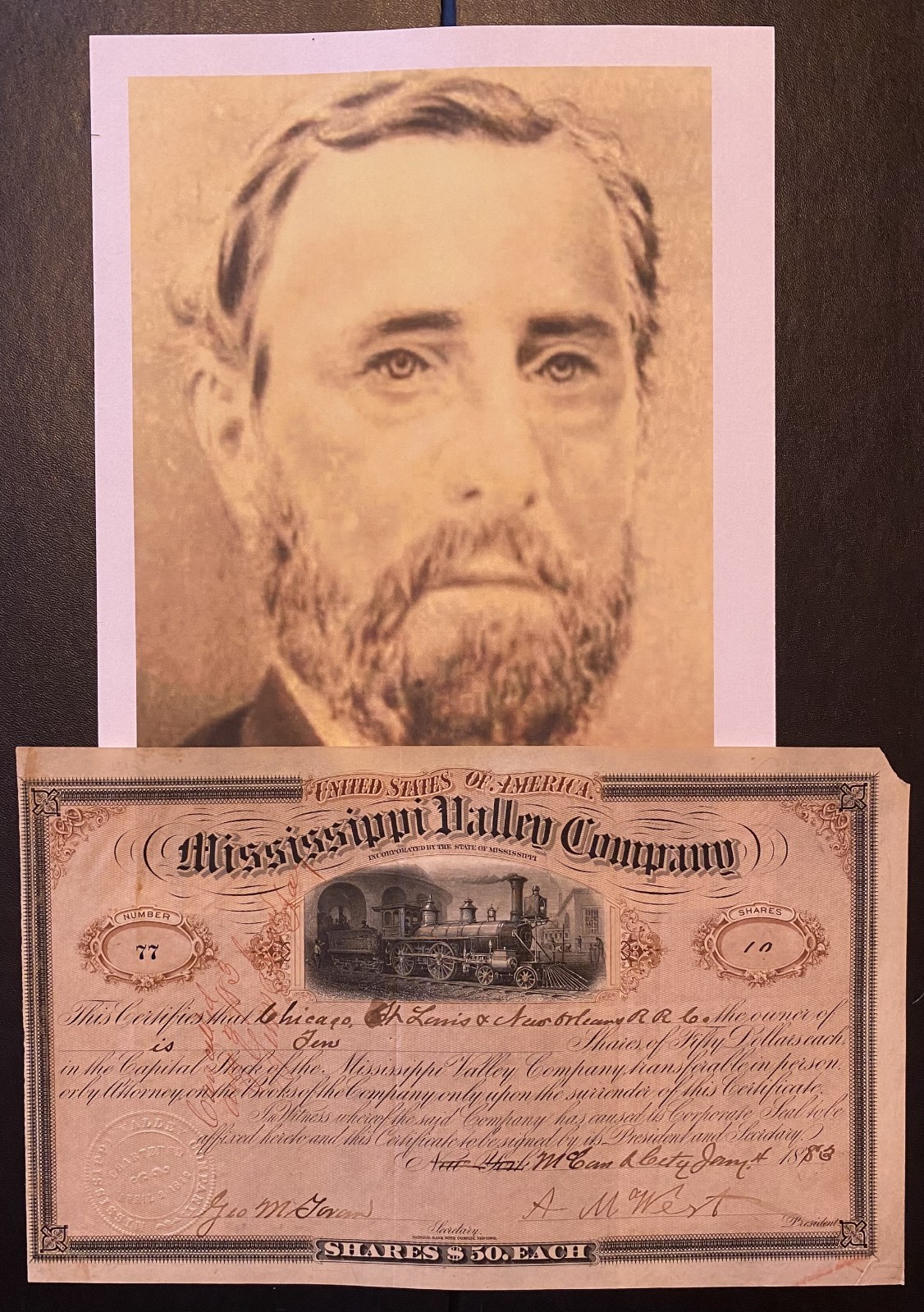 1883 Mississippi Valley Company Stock Signed by Confederate General Absolom West