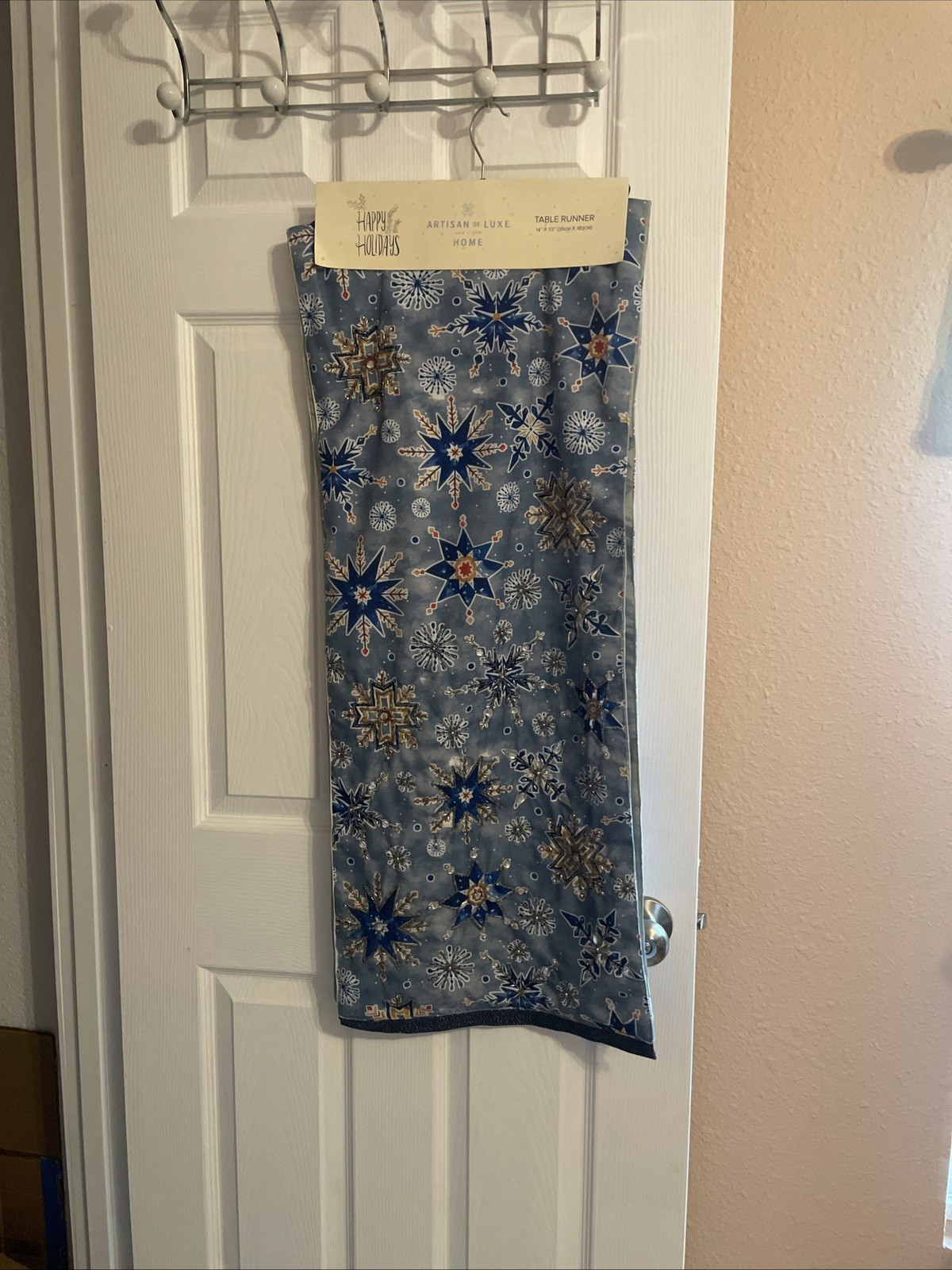 Blue Beaded Bejeweled 14x72 Snowflake Table Runner Artisan De Luxe Holidays