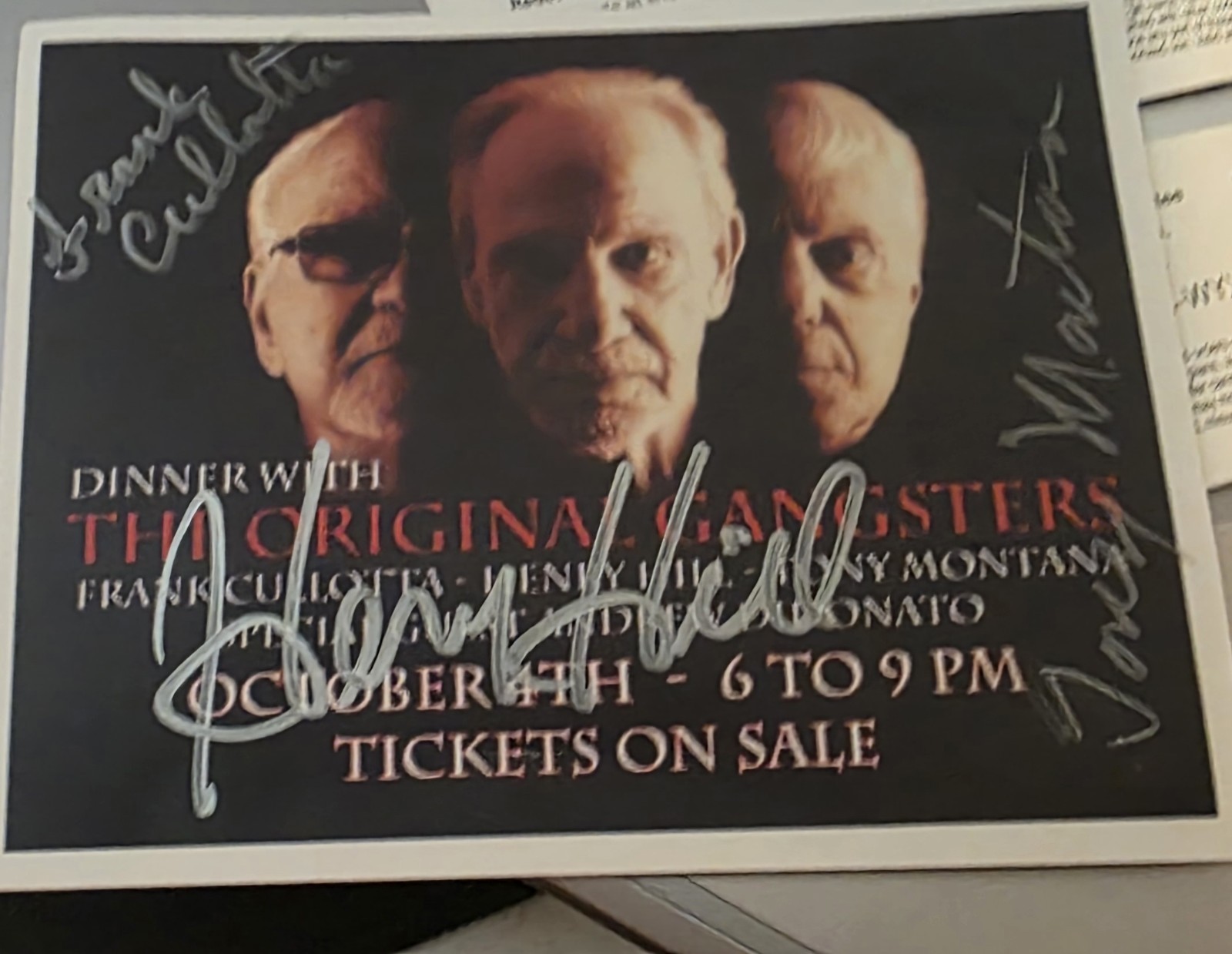 Henry Hill Frank Cullotta Real Tony Montana Signed Flyer Original Gangsters Auto Henry Hill Frank Cullotta Real Tony Montana Signed Flyer Original Gangsters Auto