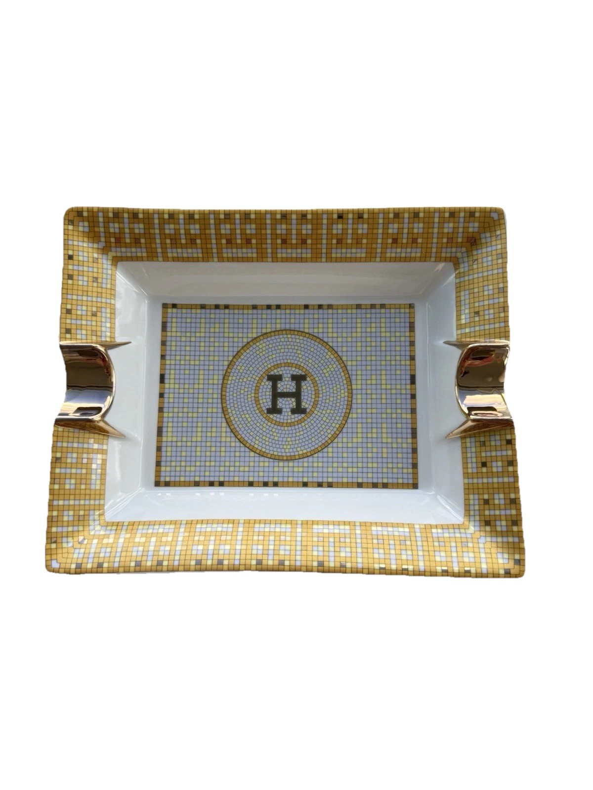 Hermès Mosaique au 24 Gold Porcelain Ashtray H Motif