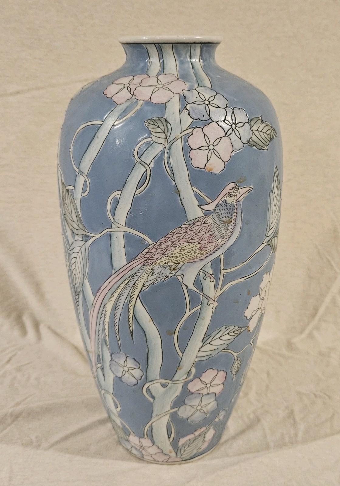 Vintage WBI Mid 20th Century Enamel Porcelain Hand Painted Chinese  Vase