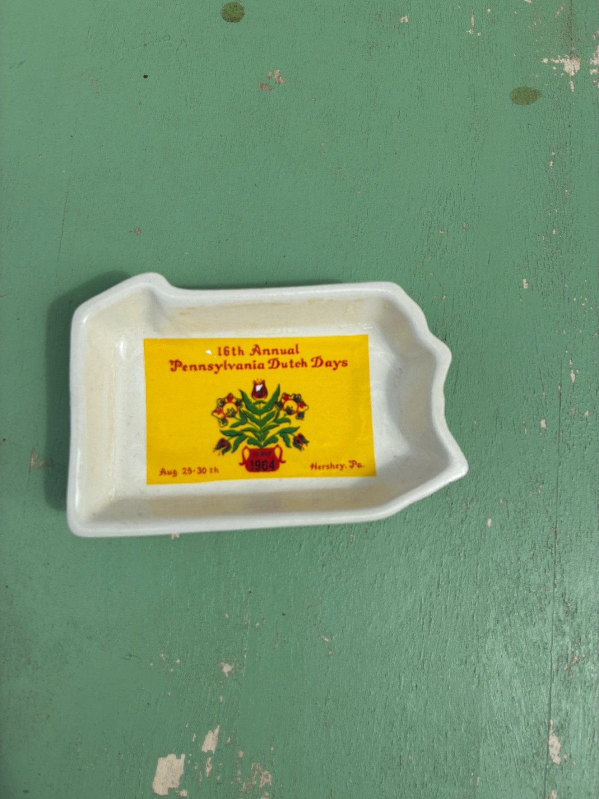 16th Annual Pennsylvania Dutch Days State Shaped Trinket Dish Hershey 1964 Vtg