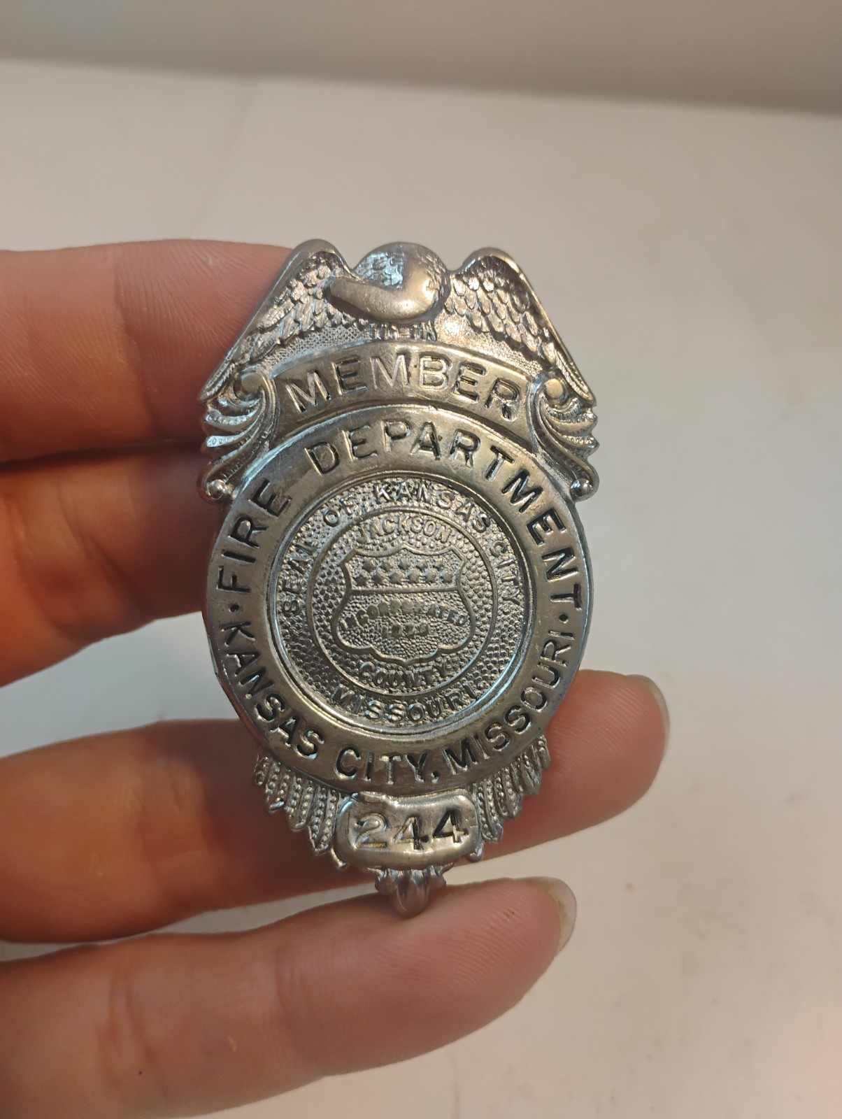Vintage Obsolete Fireman's Badge  Dept. Kansas City Missouri  