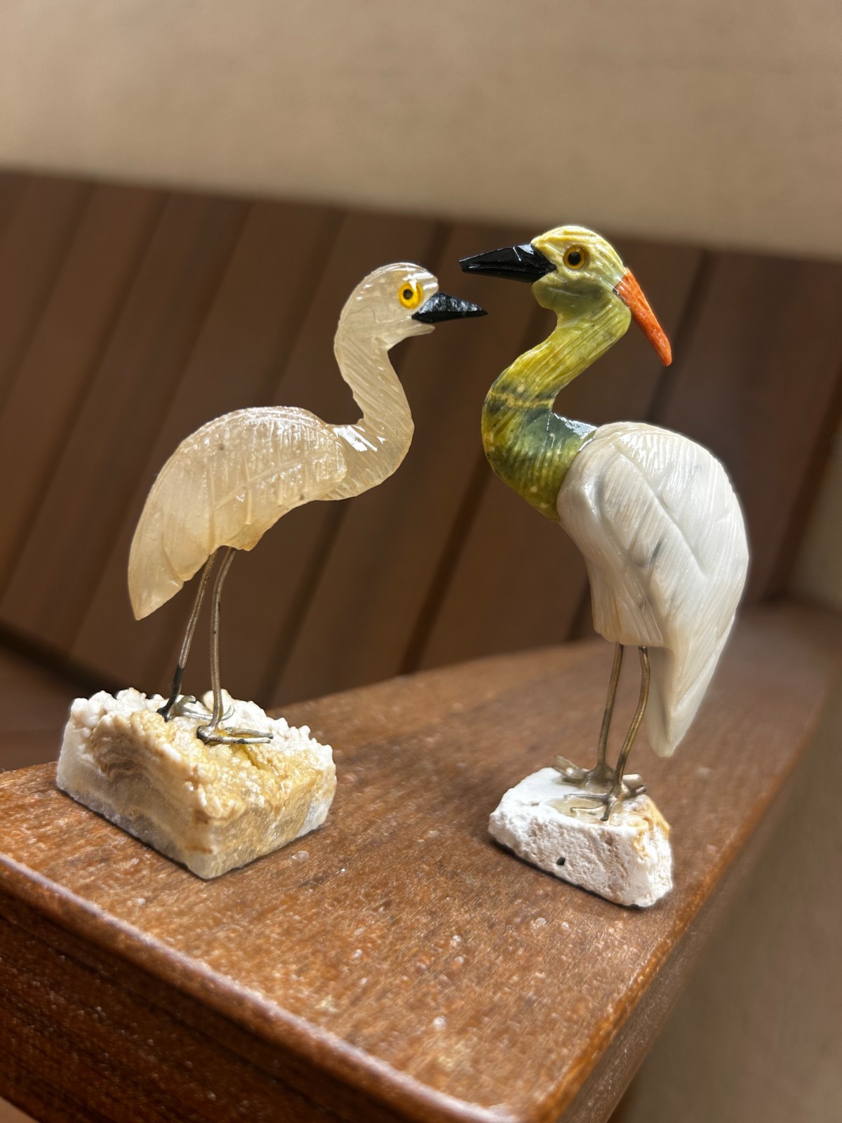 Real Gemstone Handmade Cranes Bird Sculpture Natural Crystal Hand-Carving Set-2 Real Gemstone Handmade Cranes Bird Sculpture Natural Crystal Hand-Carving Set-2