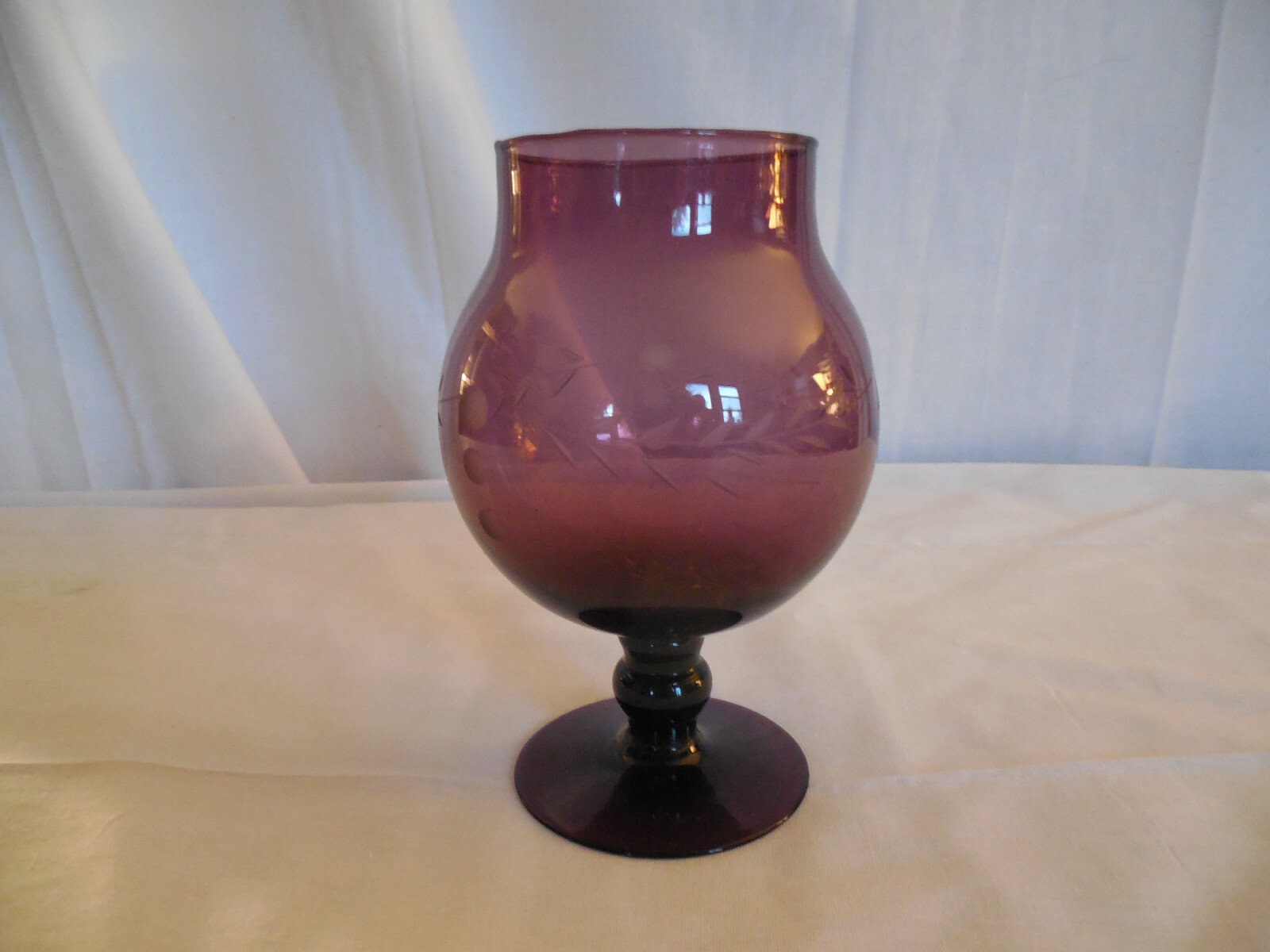 Amethyst purple  etched glass brandy snifter