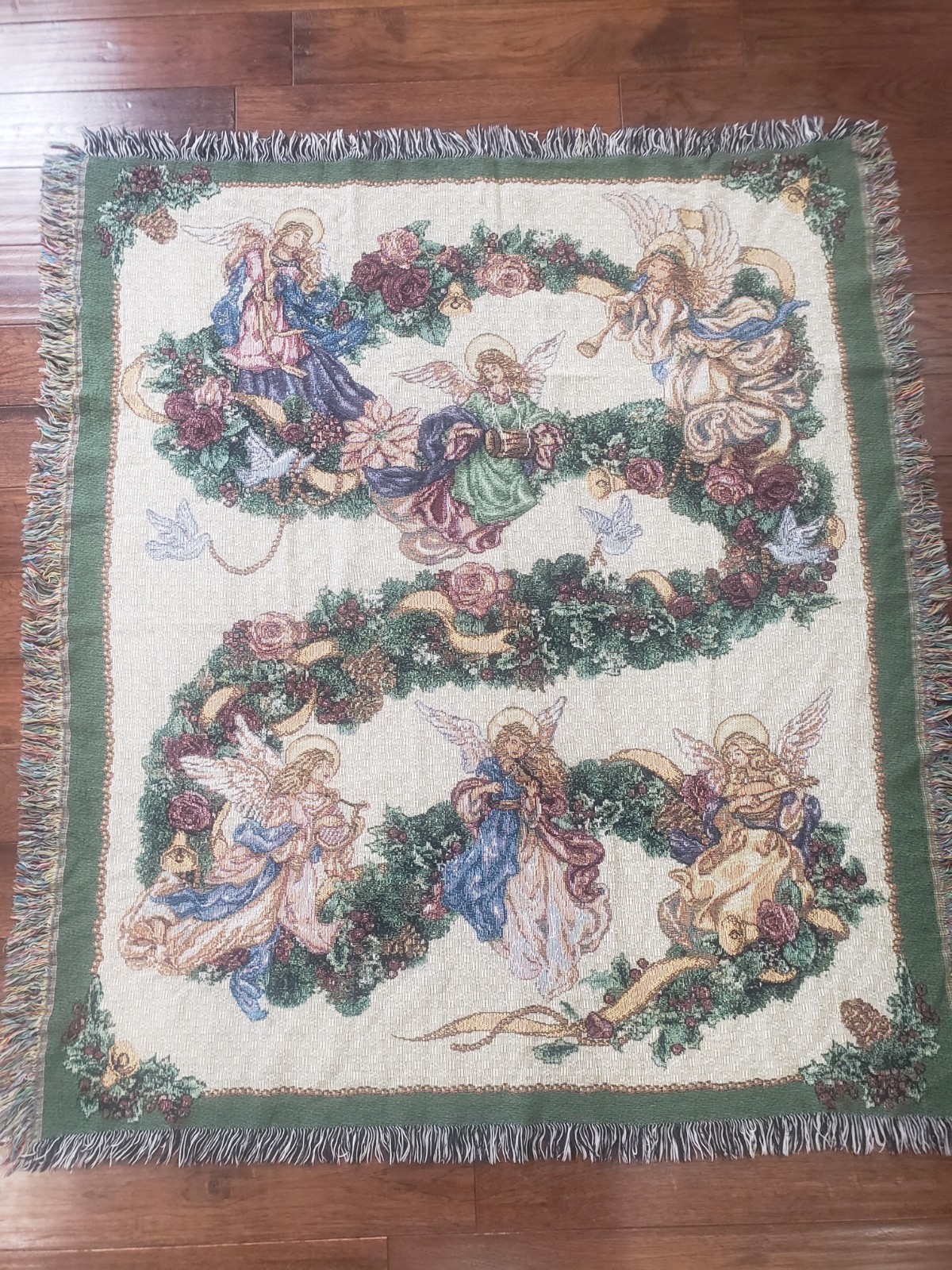 VTG Lena Liu Angel Wreath Tapestry Throw 51\