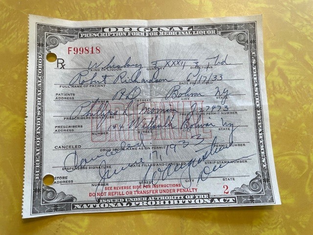 Early 1930\'s Prohibition Prescription for Medicinal Liquor - Quantity 1 Early 1930\'s Prohibition Prescription for Medicinal Liquor - Quantity 1