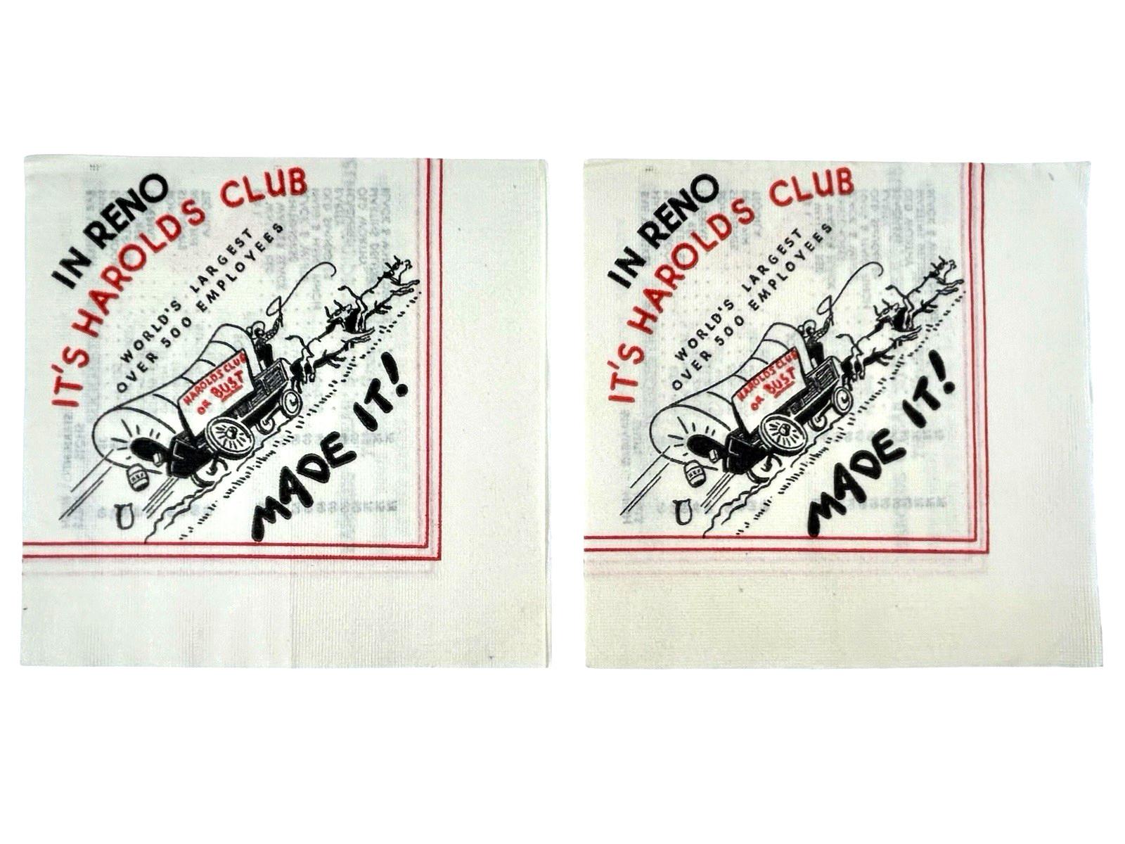 Vtg Harold's Club Reno NV Advertising Cocktail Napkins Unused Lot of 2 Casino