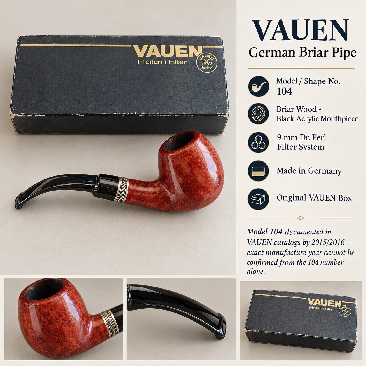 Vauen Select 104 Vintage Briar Smoking Pipe w/ Solid 925 Silver Hallmarked Vauen Select 104 Vintage Briar Smoking Pipe w/ Solid 925 Silver Hallmarked