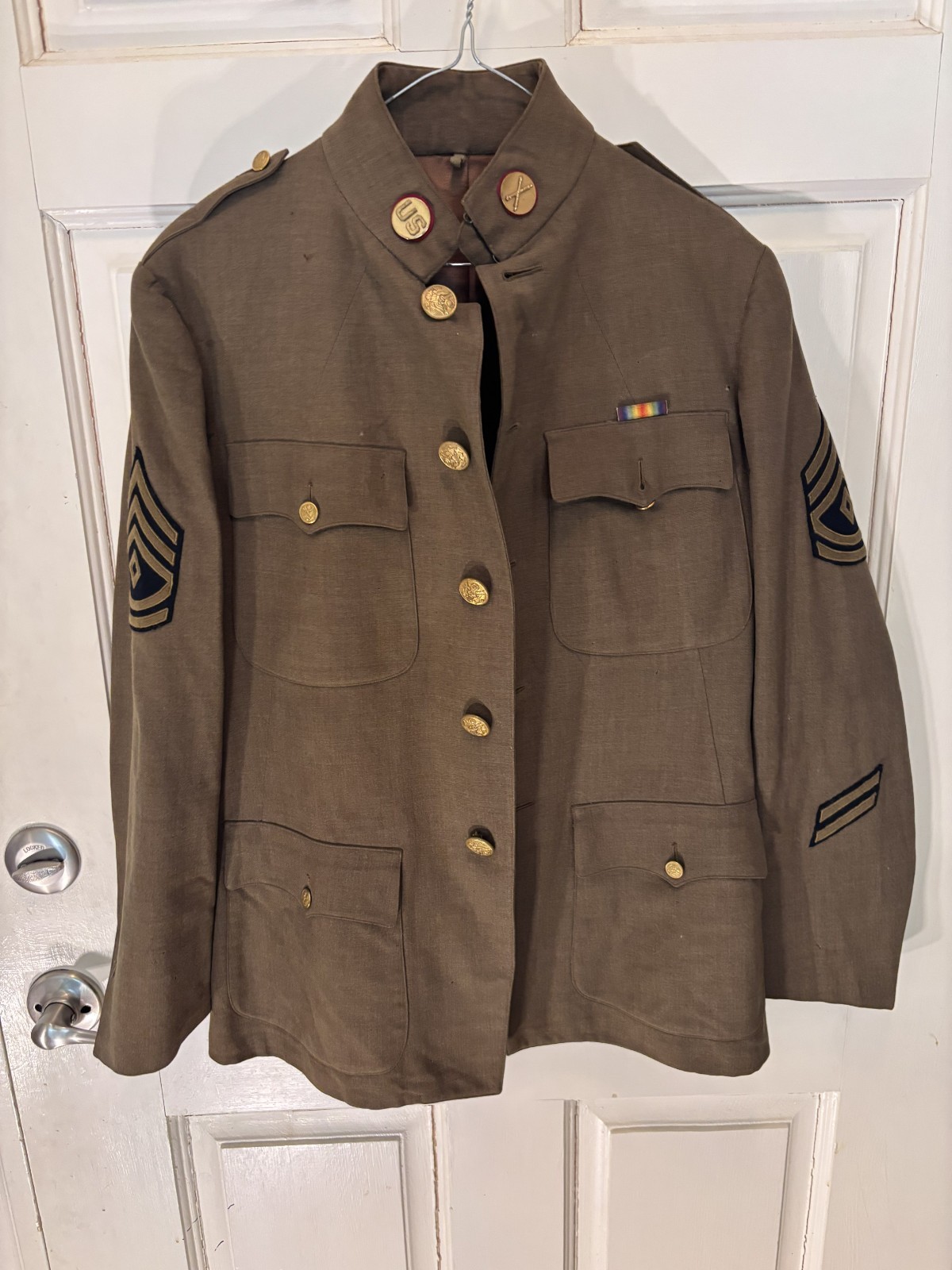 Antique WW1 era US Army Military Doughboy Wool Tunic Jacket w/ Sergeant Patches