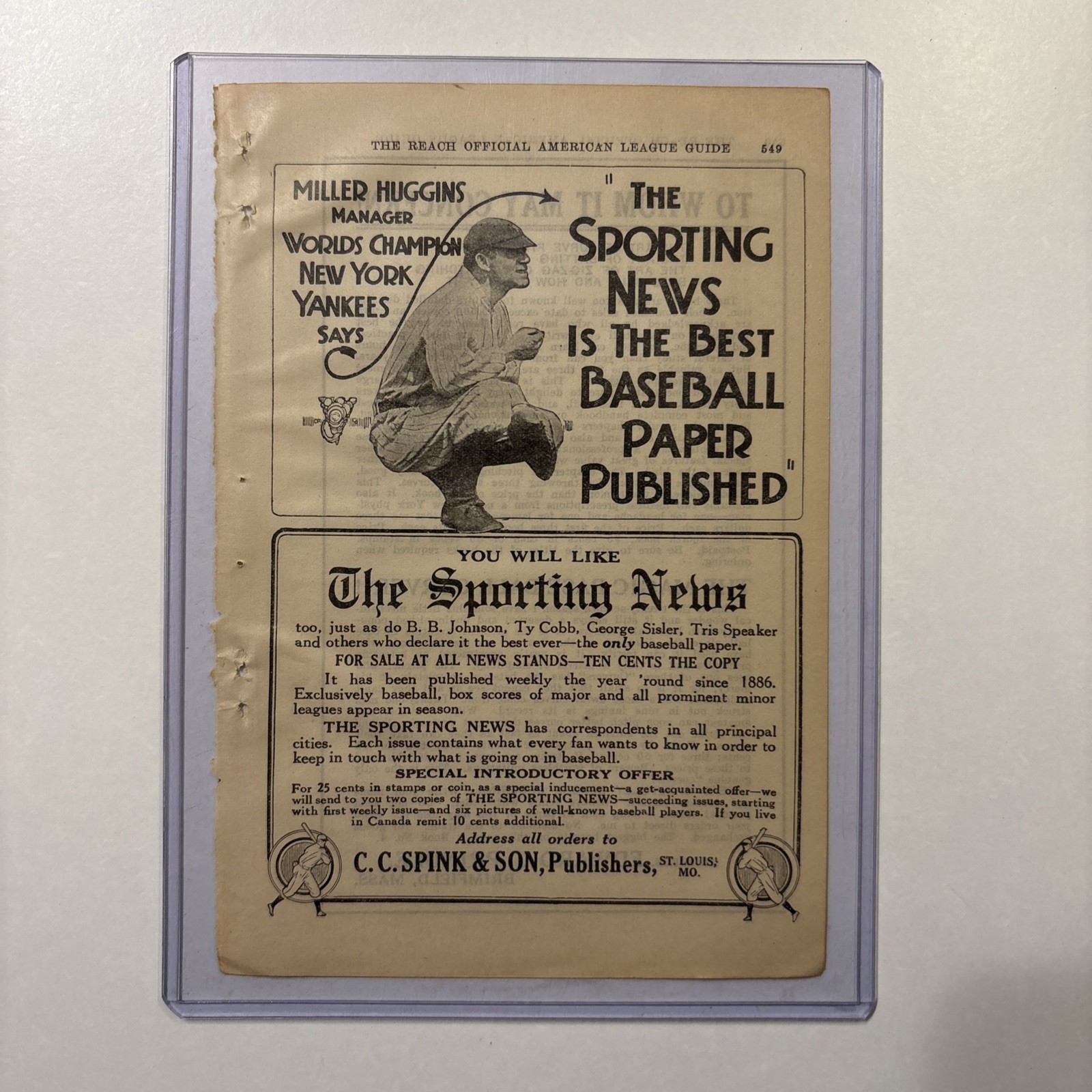 1924 Miller Huggins The Sporting News Yankees World Series Ad Baseball Antique