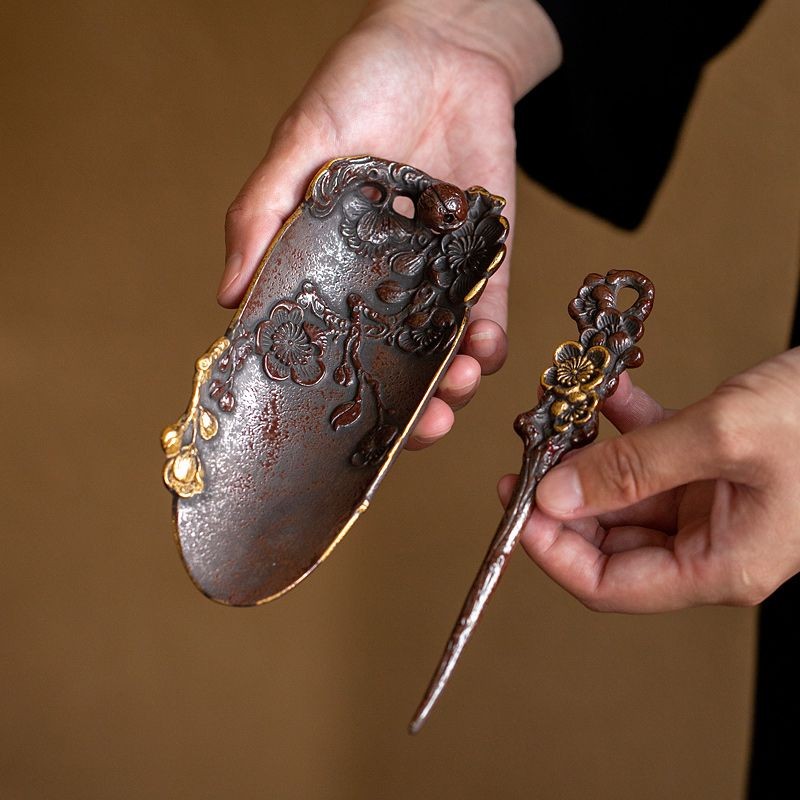 New Handmade Relief Plum Blossom Tea Scoop Set Chinese   Tea Accessories