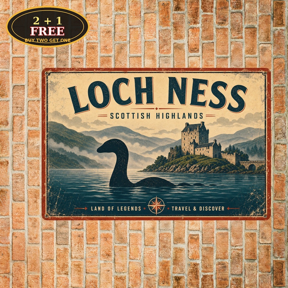 Loch Ness Monster Scottish Folklore Travel Souvenir Metal Sign 8x12