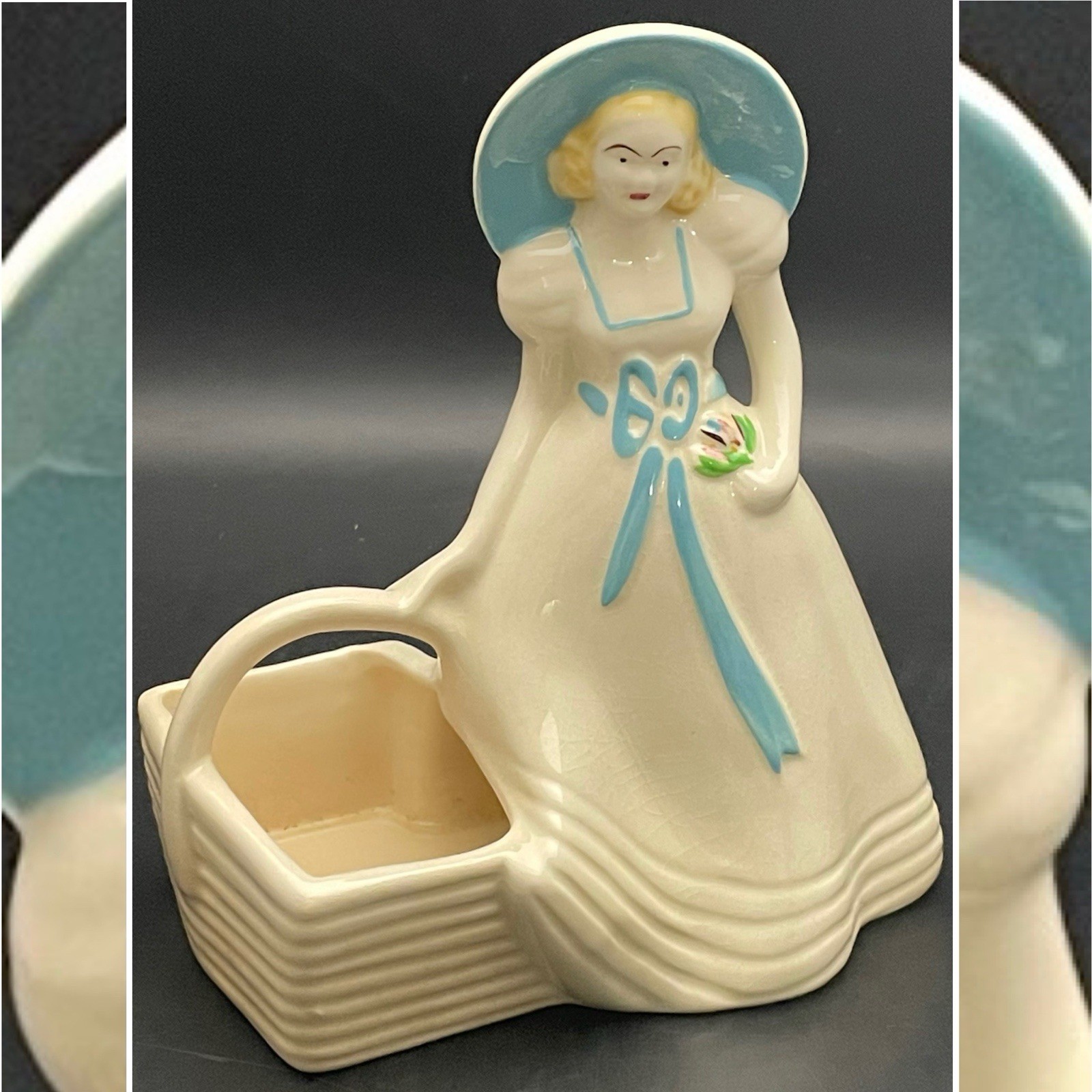 Hull Art Pottery Blue Bow 924 Southern Belle Planter c1940s Made in USA 8.5\