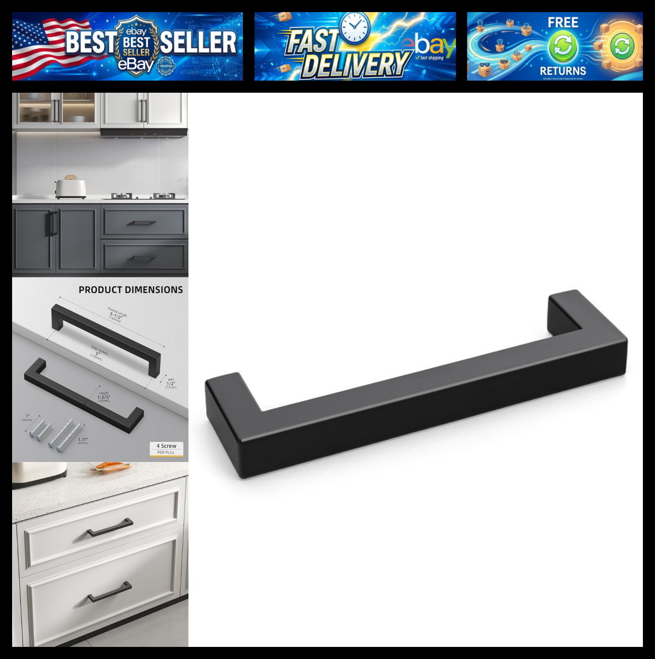 Goldenwarm 10 Pack 5 Inch Matte Black Cabinet Handles Kitchen Drawer Pulls