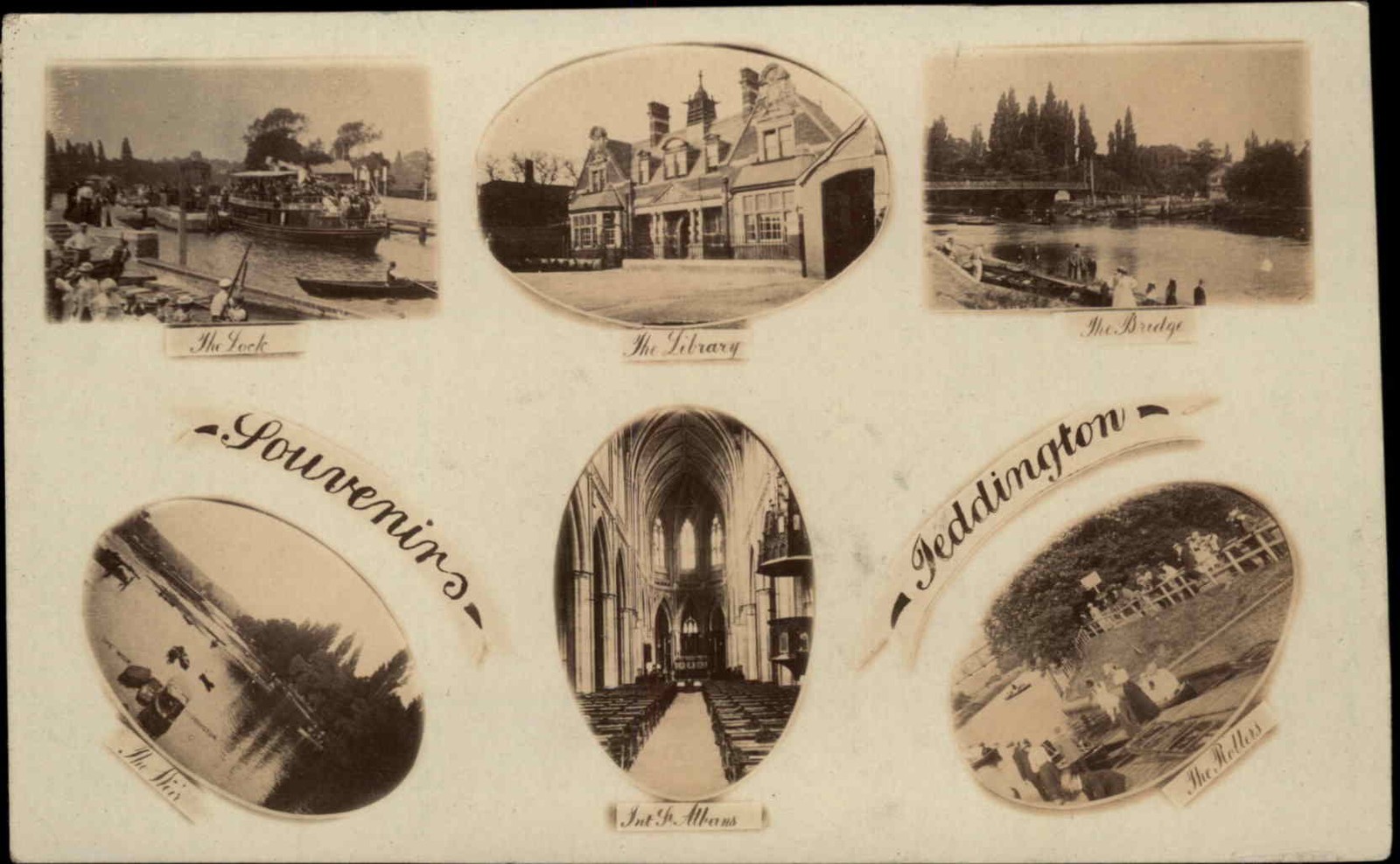 TEDDINGTON LONDON Library Landmarks Multi-View Antique RPPC
