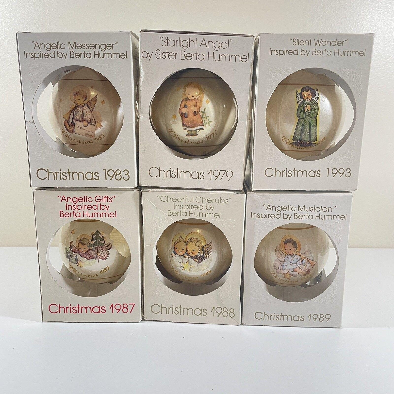 Vintage Schmid Berta Hummel 1979-1993 Christmas Glass Ball Ornaments Lot of 6