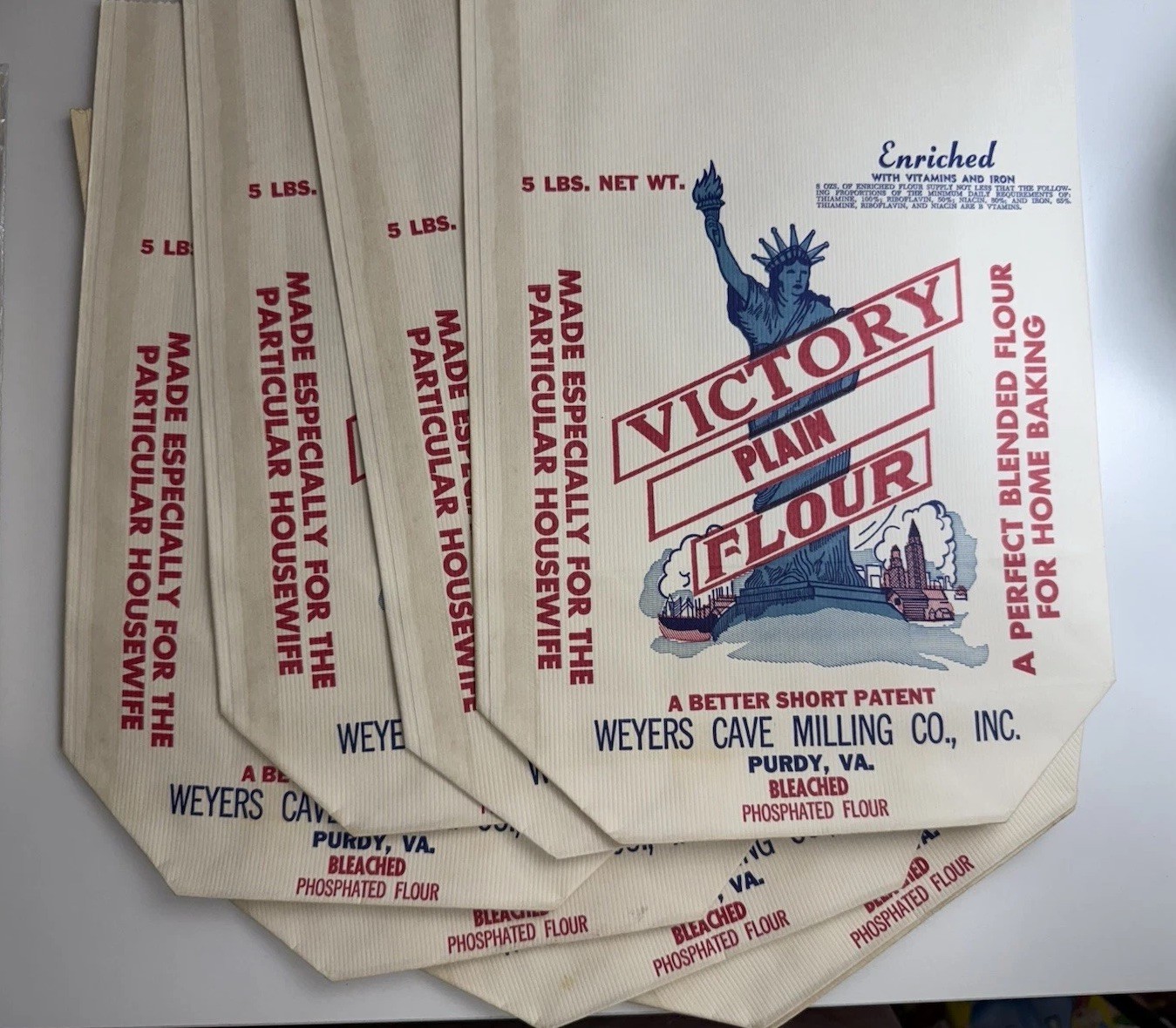 10 Unused Victory Plain Flour Bags from 1940’s, Weyers Cave Milling Purdy VA