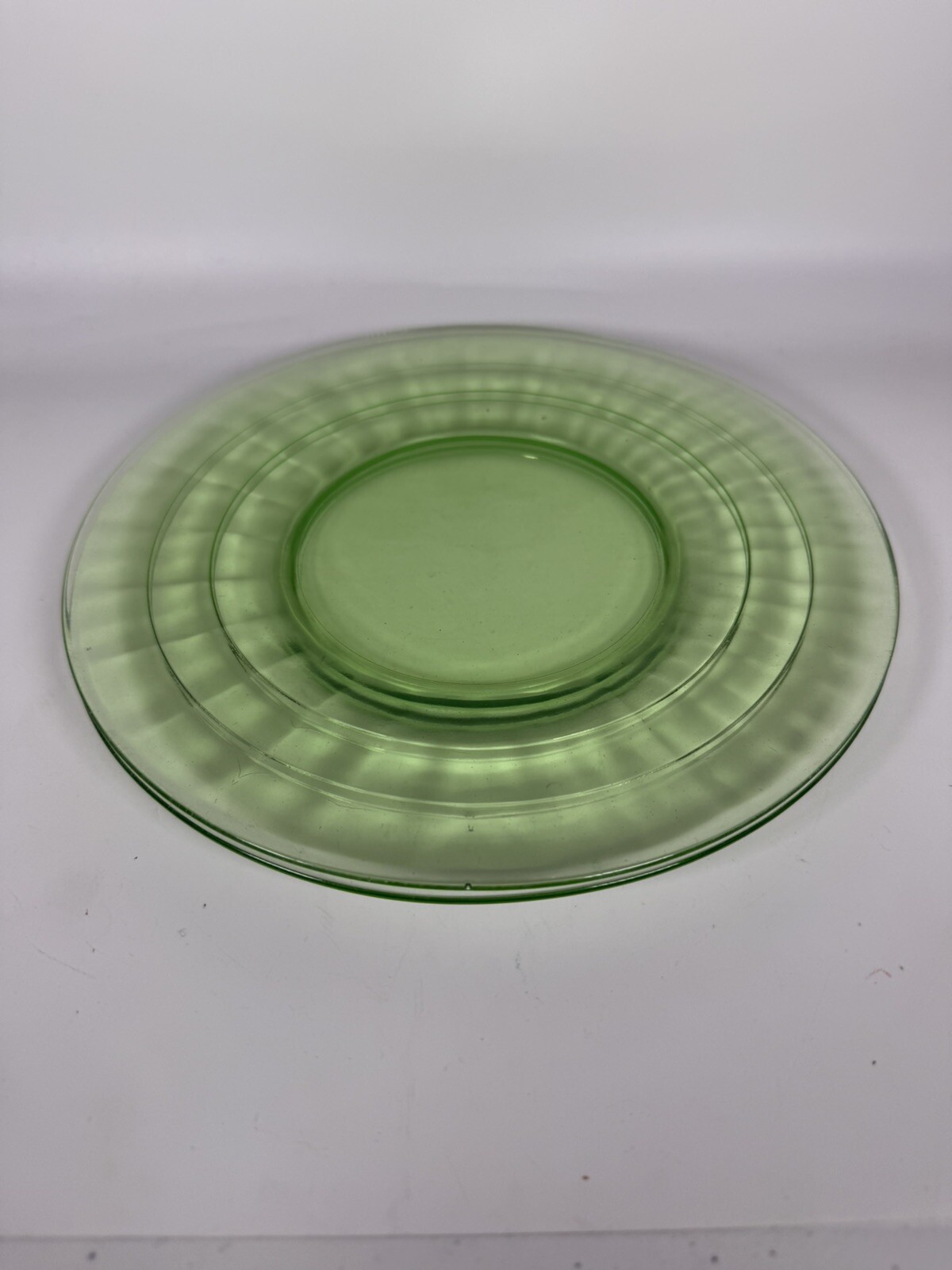 Block Optic Green Depression Glass 8 3/16” Salad Plate Anchor Hocking Lot Of 2