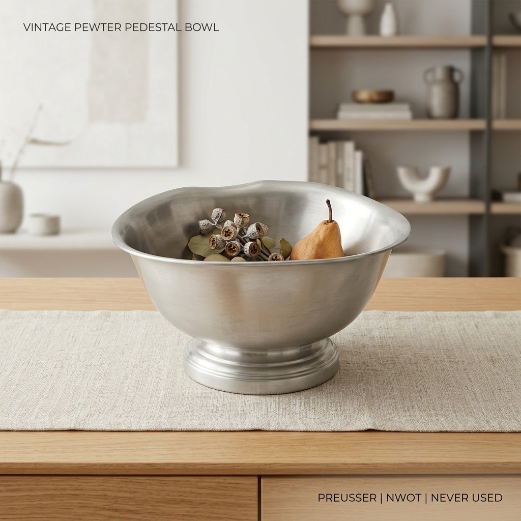 NWOT Preusser Pewter Pedestal Bowl Vintage, Never Used