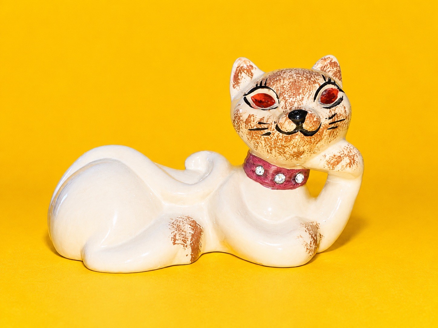 CUTE Rhinestone Yellow Cat Kitten Figurine Japan 1950s Kitsch Napco Lefton RARE