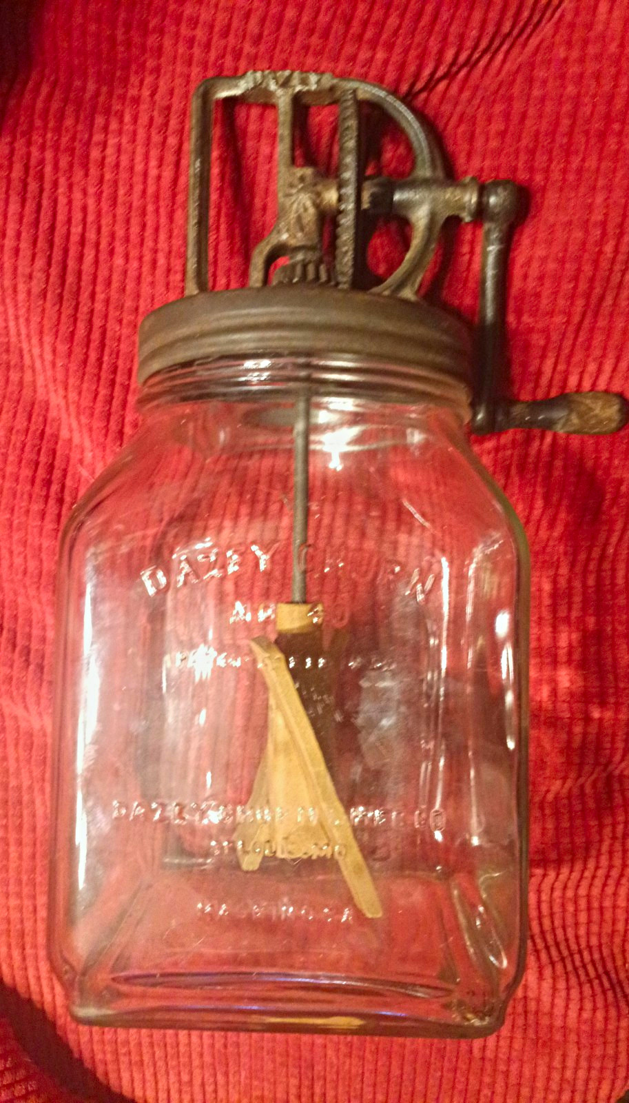 Dazey No. 40 Antique 1 Qt Glass Butter Churn Metal Lid Wood Paddle 1900-1919