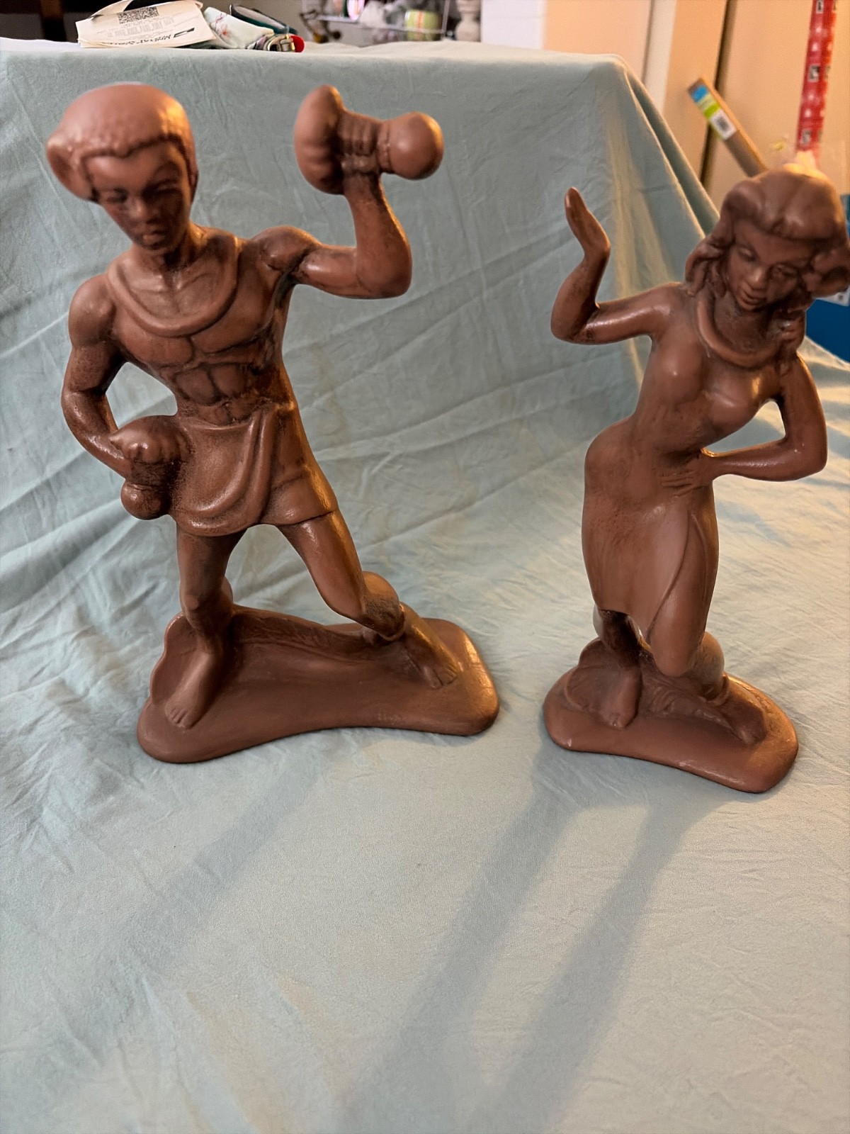 VTG Treasure Craft of Hawaii Female & Male Hula Dancers Ceramic Figurines 11”