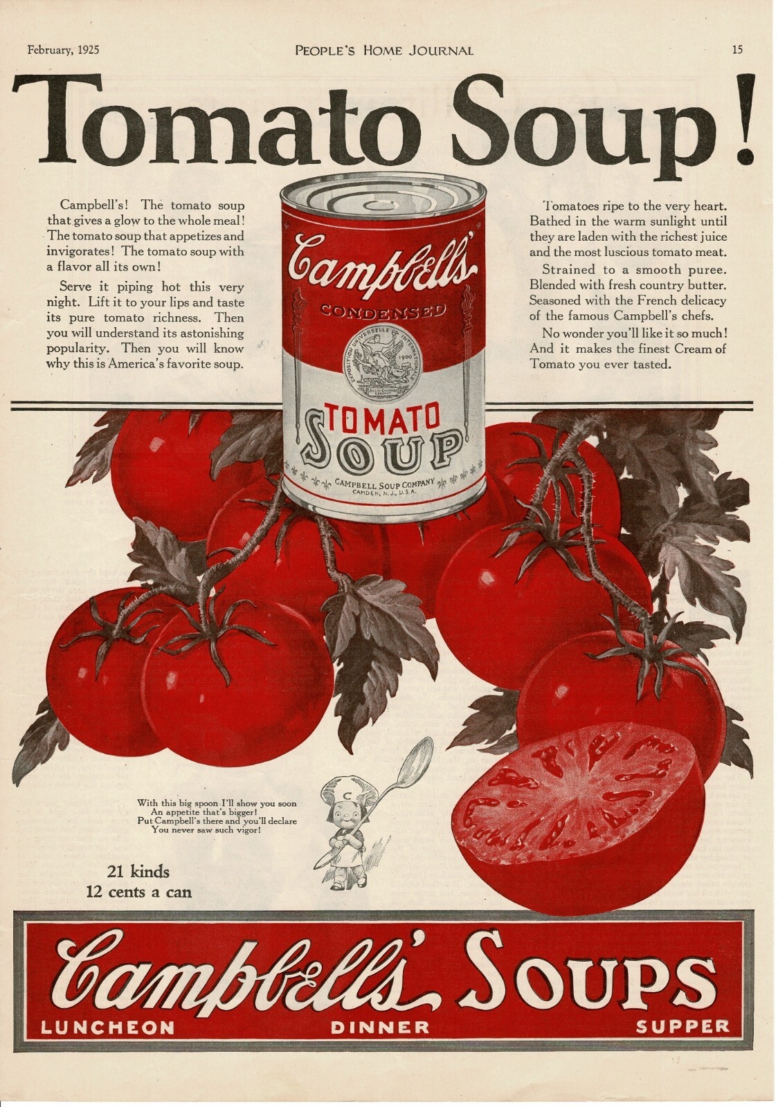 1925 CAMPBELL\'S Tomato Soup ripe red tomatoes on the vine art Vintage Print Ad
