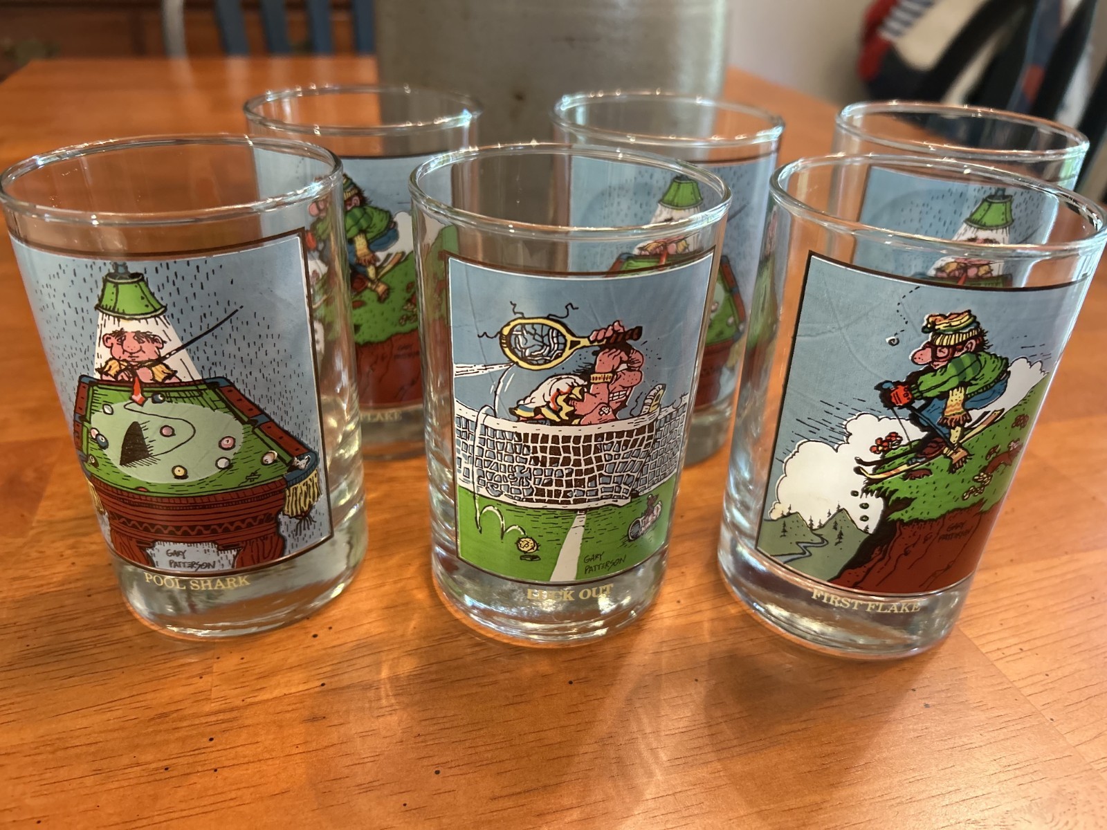 6 Vintage ARBY’S COLLECTOR GLASSES, by Gary Patterson, 1982 heavy-weight PERFECT