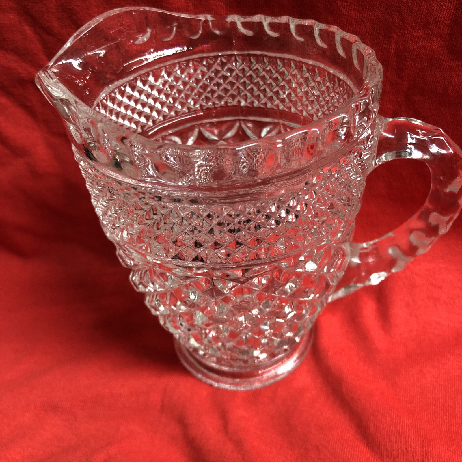 Vintage Anchor Hocking Wexford Pattern Diamond Cut Clear Glass Creamer Pitcher