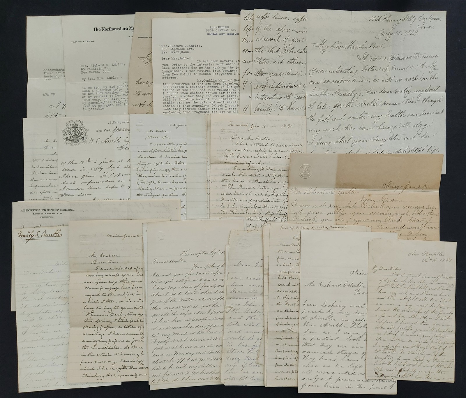 1890s+ antique RICHARD C AMBLER FAMILY bridgeport ct GENEALOGY LETTERS RESEARCH