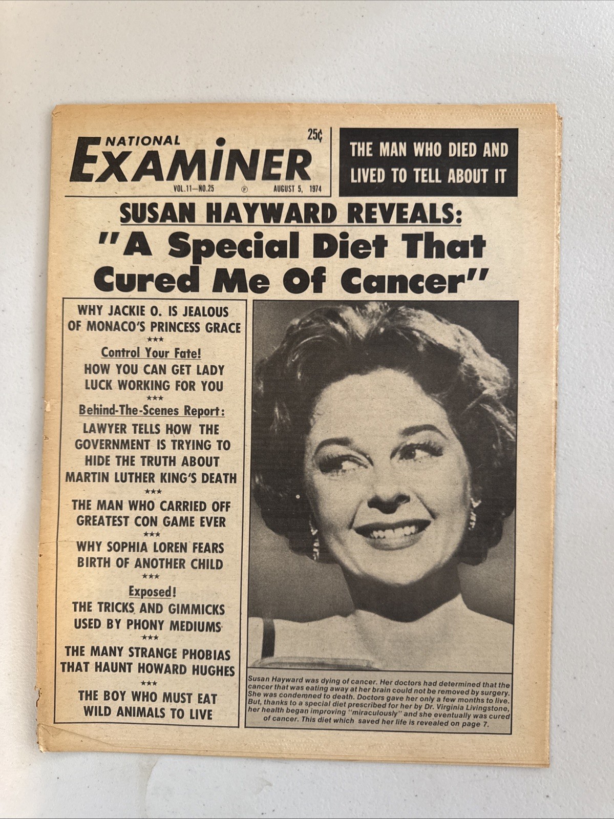 1974 August 4th National Examiner Newspaper, Susan Hayward (VRN10B