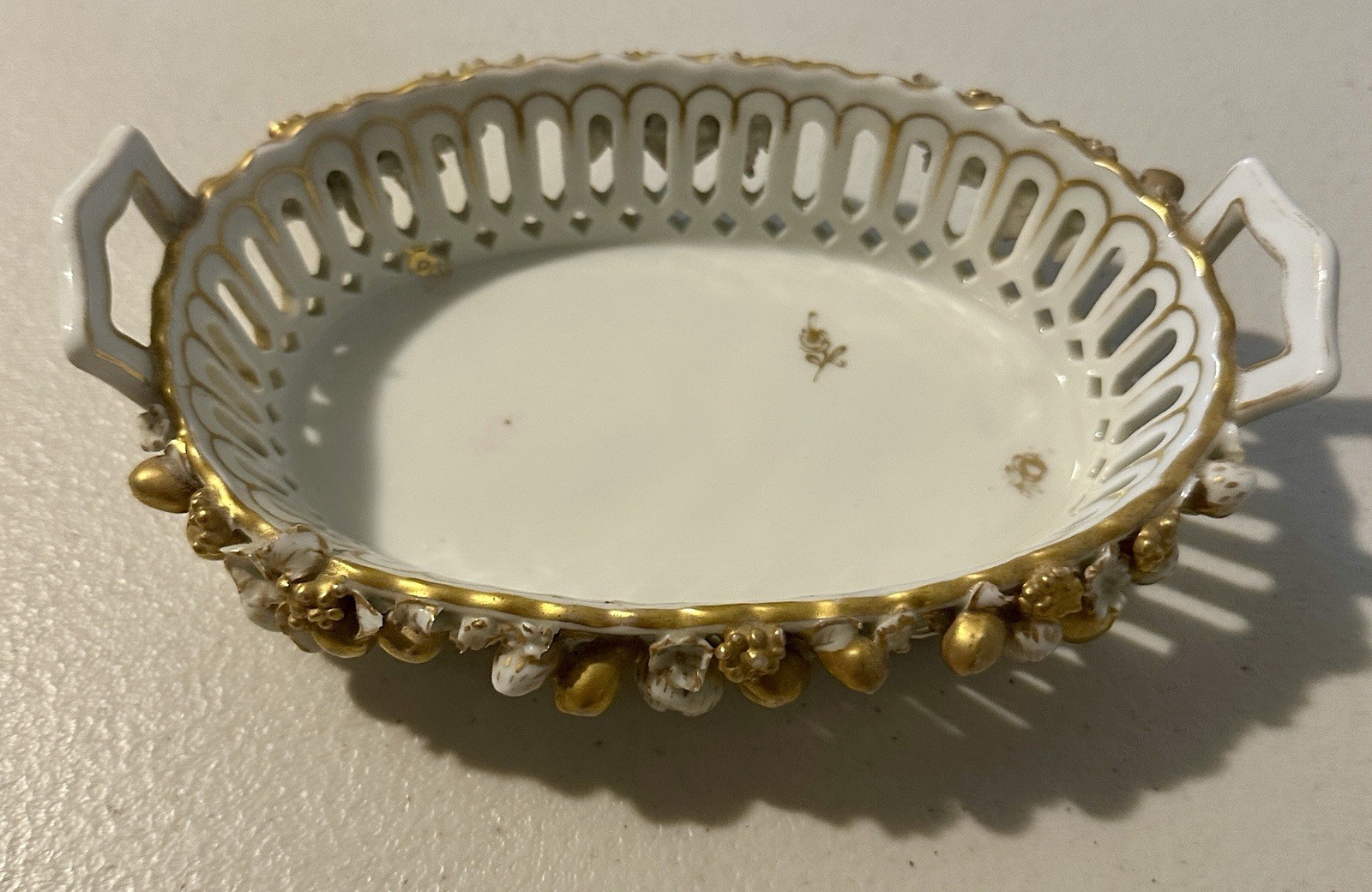 RARE C.G. Schierholz & Sohn Plaue Porcelain Reticulated Oval Basket Candy Dish RARE C.G. Schierholz & Sohn Plaue Porcelain Reticulated Oval Basket Candy Dish