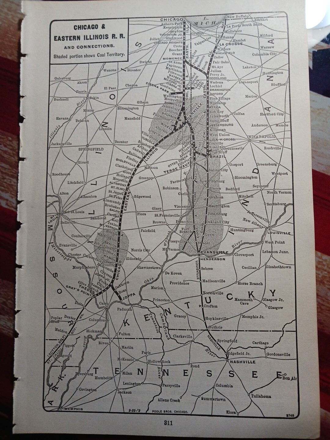 1902 Train Route Map CHICAGO & EASTERN ILLINOIS RAILROAD Coal Territory Indiana 