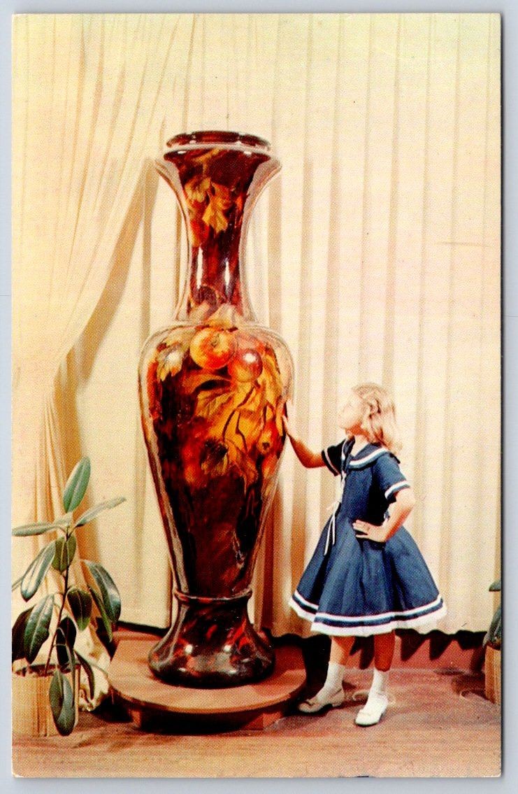 Worlds Largest Vase Weller Pottery 1897 little girl scale 1950s Worlds Largest Vase Weller Pottery 1897 little girl scale 1950s