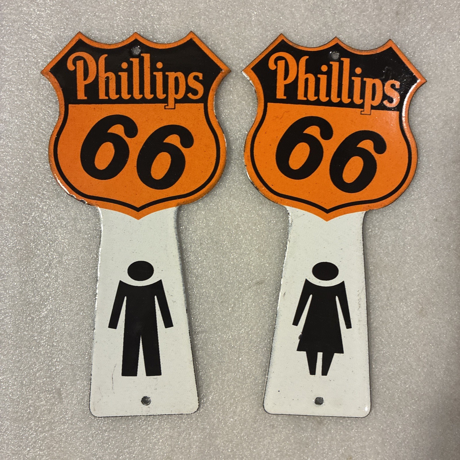 Phillips 66 Porcelain Gas Station Sign Pair Restroom  Bathroom Key Holder