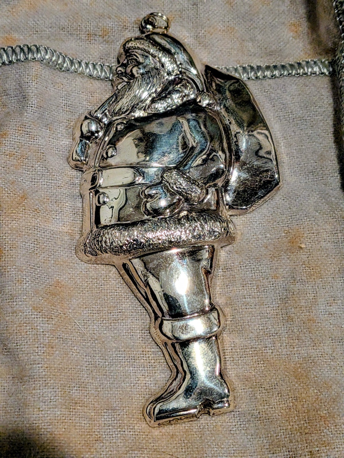 GORHAM Santa Claus With Bag of Toys Christmas Ornament 1976 Silver Plate Vintage