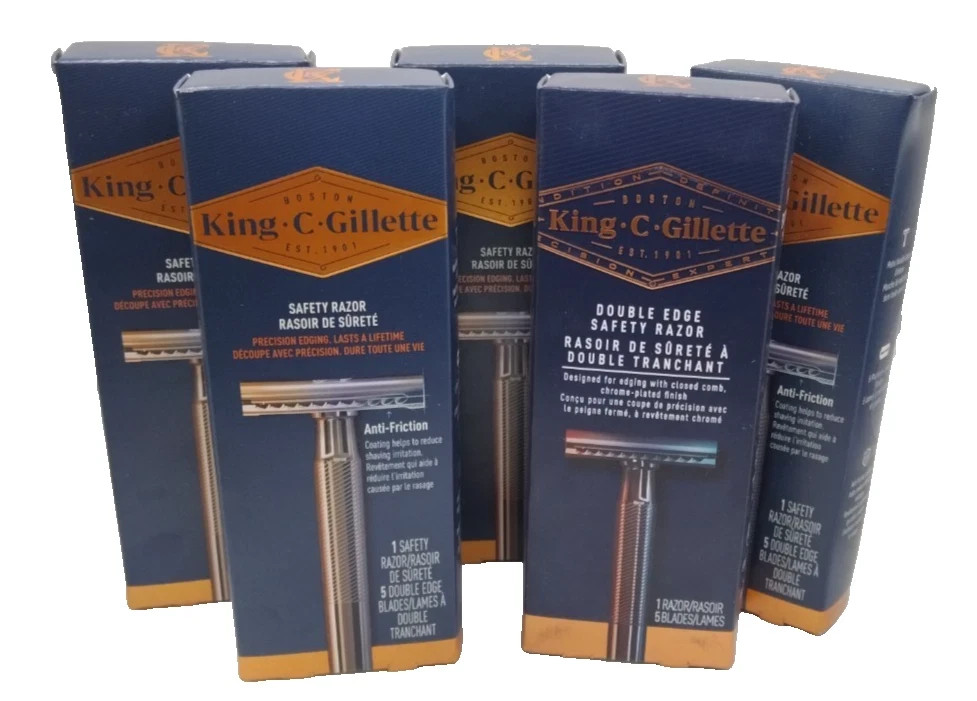 5X NEW King C Gillette Men's Double Edge Safety Razor + 5 Refill Blades