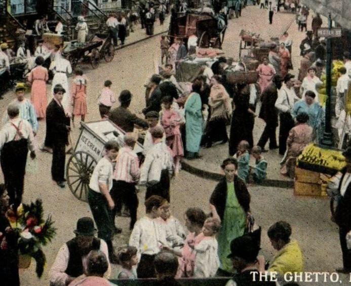 C.1910 The Ghetto, NY City Street Scene Ice-Cream Vendor Postcard F165 C.1910 The Ghetto, NY City Street Scene Ice-Cream Vendor Postcard F165