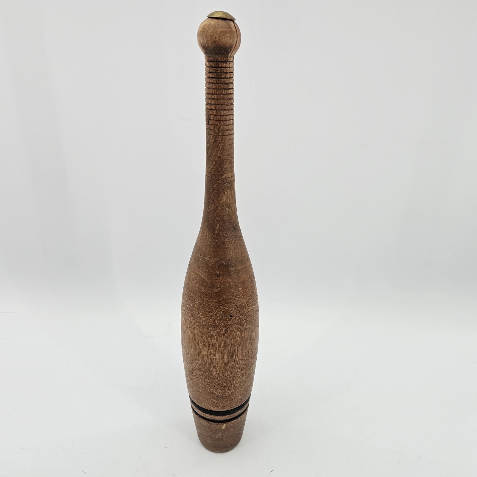 Vintage Antique EARLY Wooden Juggling Pin Indian Clubs, Brass Top
