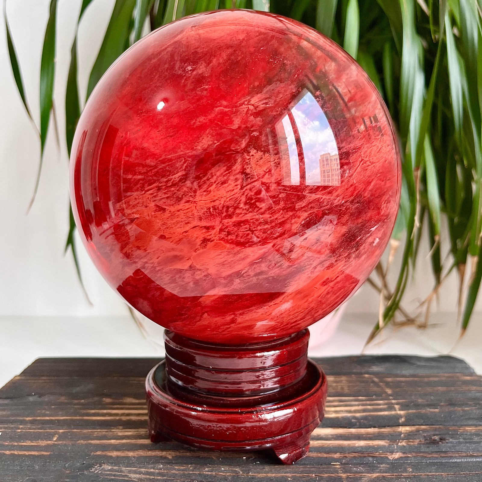 16.02LB Large red melted crystal ball for repairing spiritual energy therapy