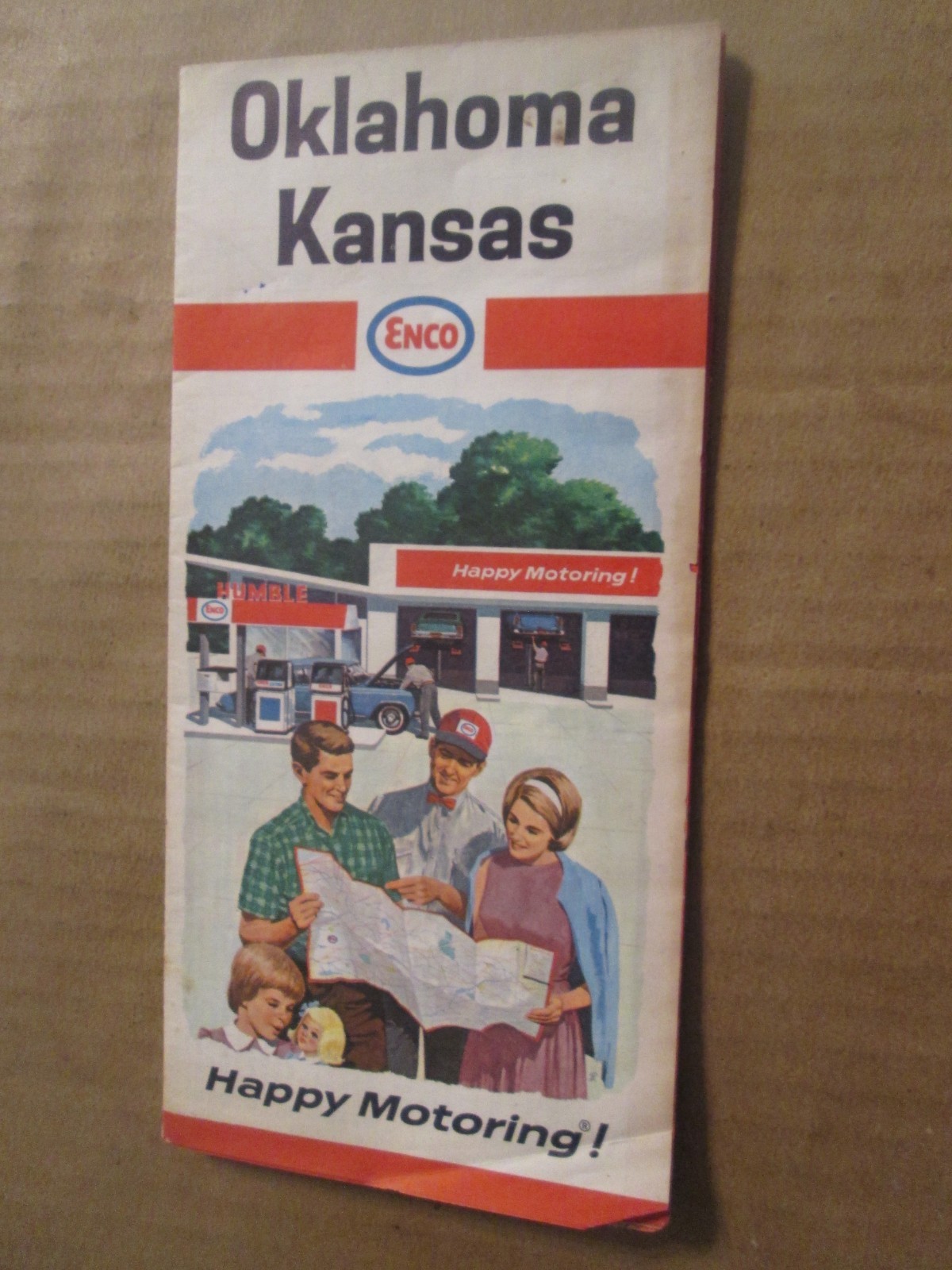 Enco Highway Road Map of Oklahoma and Kansas 1966