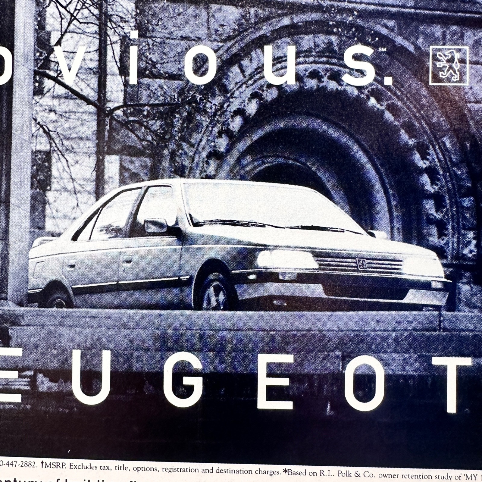 1990 Peugeot 405 Sedan Beyond Obvious Vintage Print Ad Car Auto Advert Art