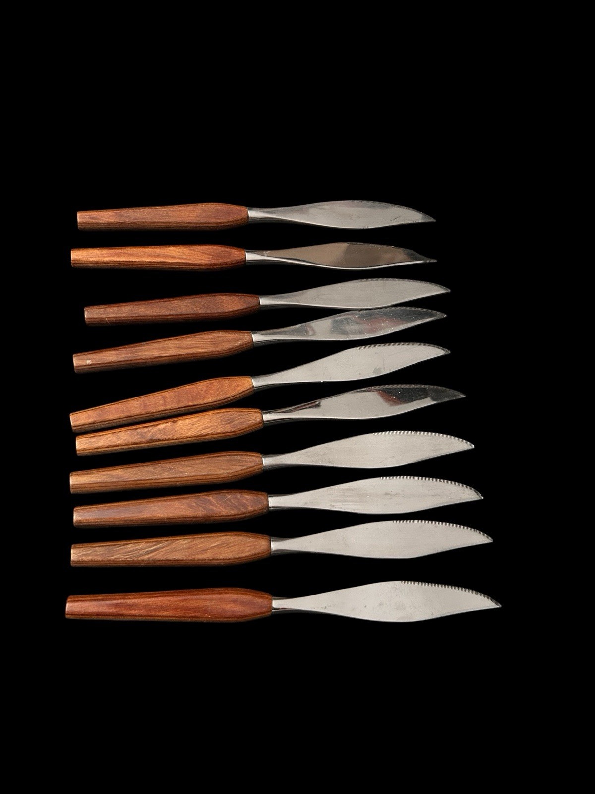 10 VTG MCM Fleetwood Teak Wood Steak Knives Danish Modern Stainless Steel
