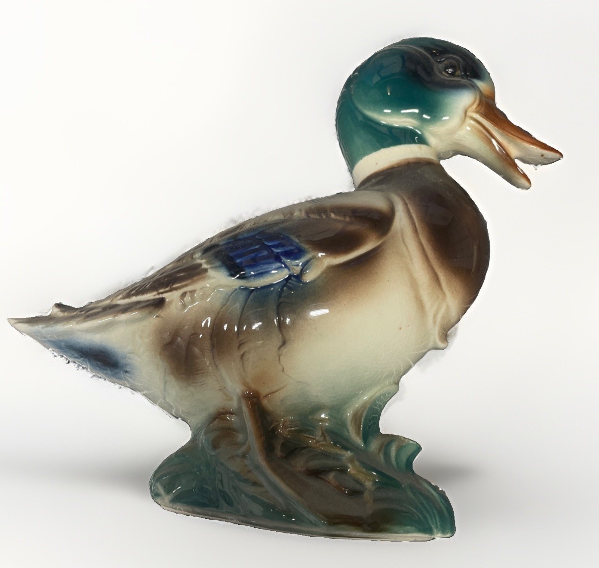 Vintage Royal Copley Mallard Duck Figurine Ceramic Mid Century Has Crazing